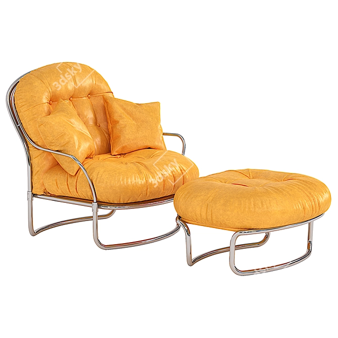 Designer Leather Lounge Chair Set 3D model image 3