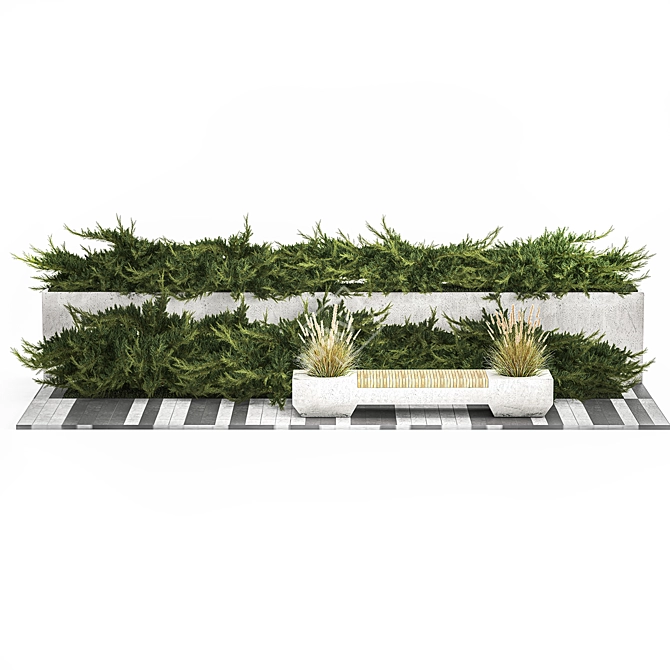 Urban Greenery Set with Concrete Bench 3D model image 2