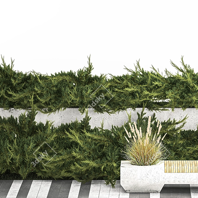 Urban Greenery Set with Concrete Bench 3D model image 4