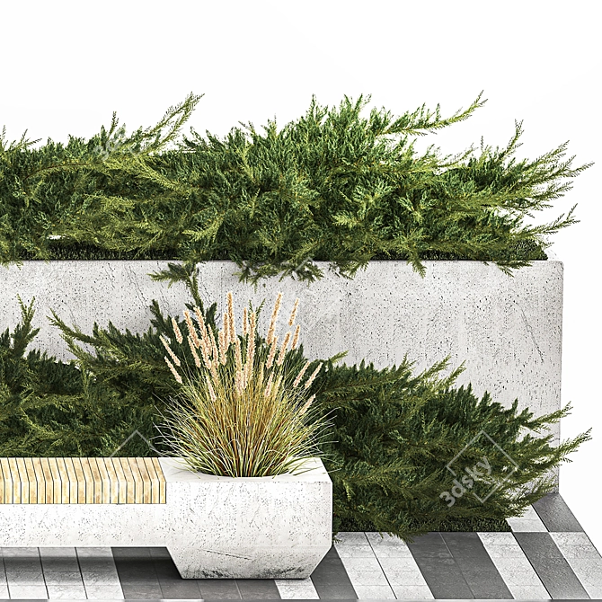 Urban Greenery Set with Concrete Bench 3D model image 5