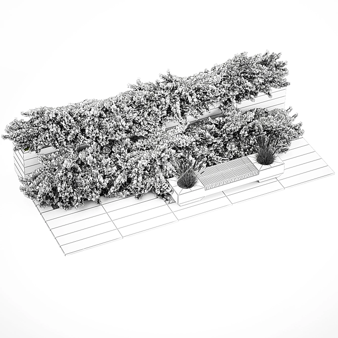 Urban Greenery Set with Concrete Bench 3D model image 7