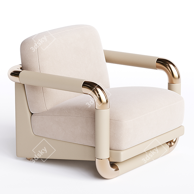 Mid-Century Modern White Velvet Armchair 3D model image 2