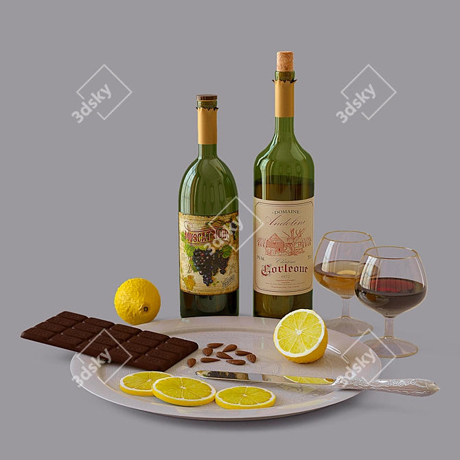 Wine Lemon Decor Set 3D 3D model image 1