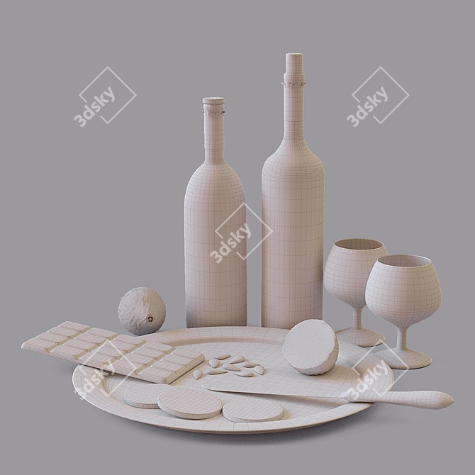 Wine Lemon Decor Set 3D 3D model image 3