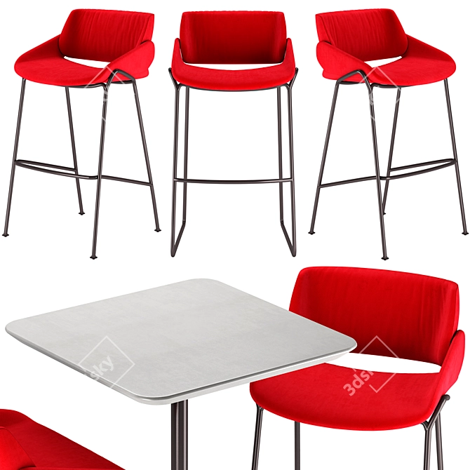 Modern Barstool Set with Tables 3D model image 3