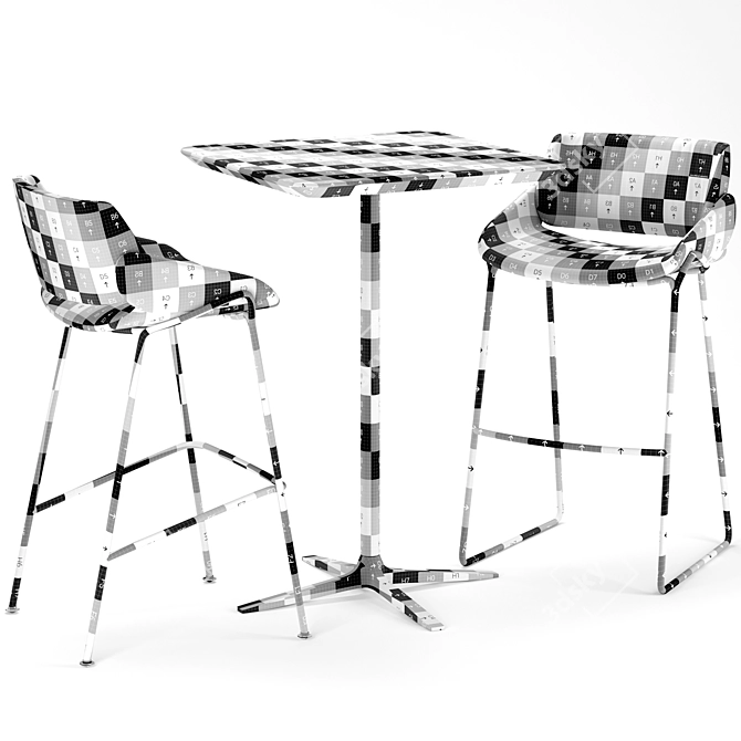 Modern Barstool Set with Tables 3D model image 6