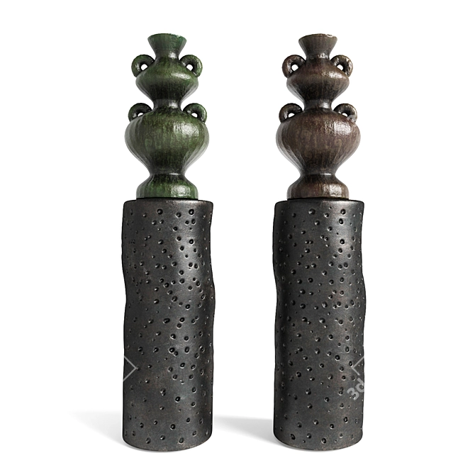 Vintage Ceramic Vases Set 3D model image 3