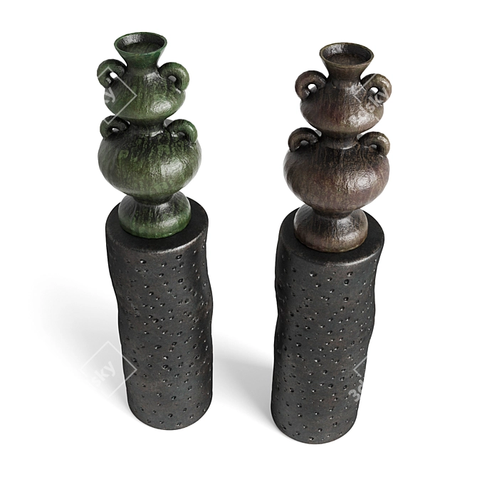 Vintage Ceramic Vases Set 3D model image 5