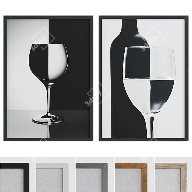 Modern Black and White Photo Frame Set 3D model image 1