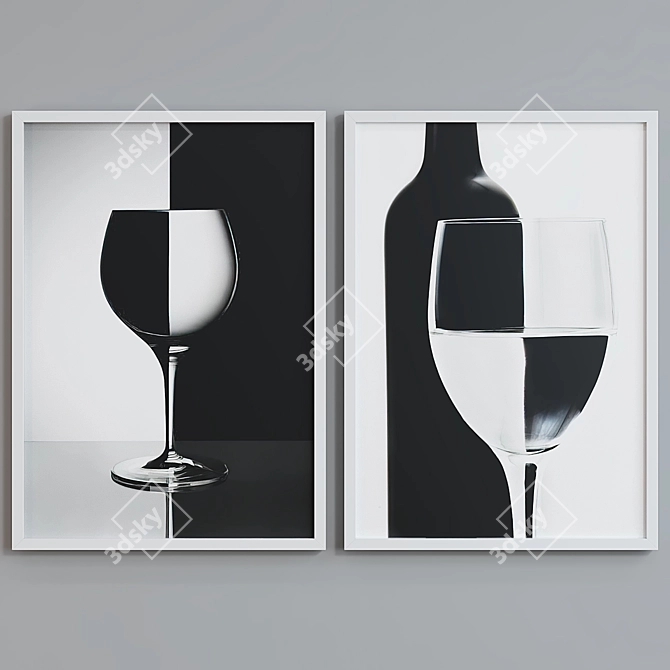 Modern Black and White Photo Frame Set 3D model image 2