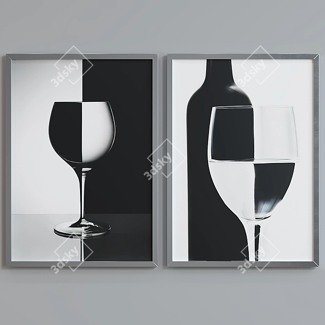 Modern Black and White Photo Frame Set 3D model image 3