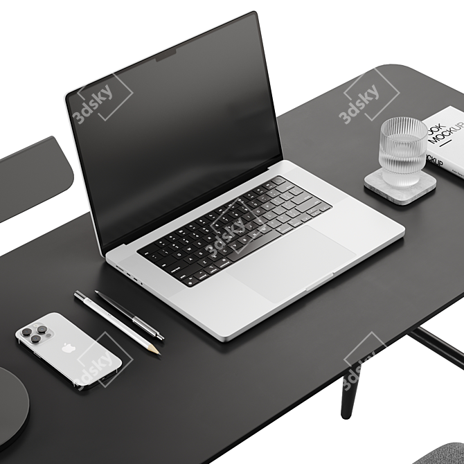 Modern Work Station Set 3D model image 4