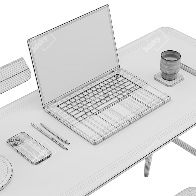 Modern Work Station Set 3D model image 7