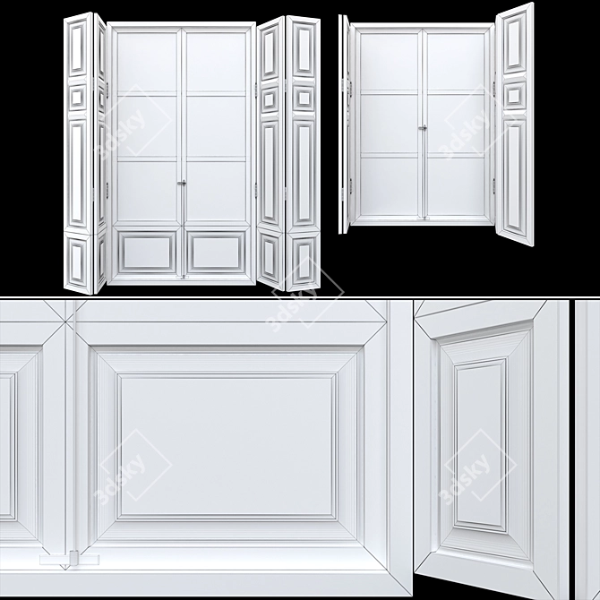 French Wooden Windows Set 02 3D model image 7