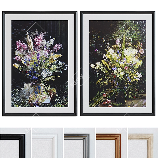 Modern Floral Picture Frame Set 3D model image 1