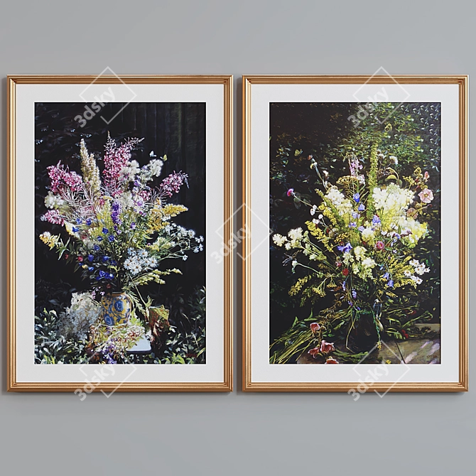 Modern Floral Picture Frame Set 3D model image 4