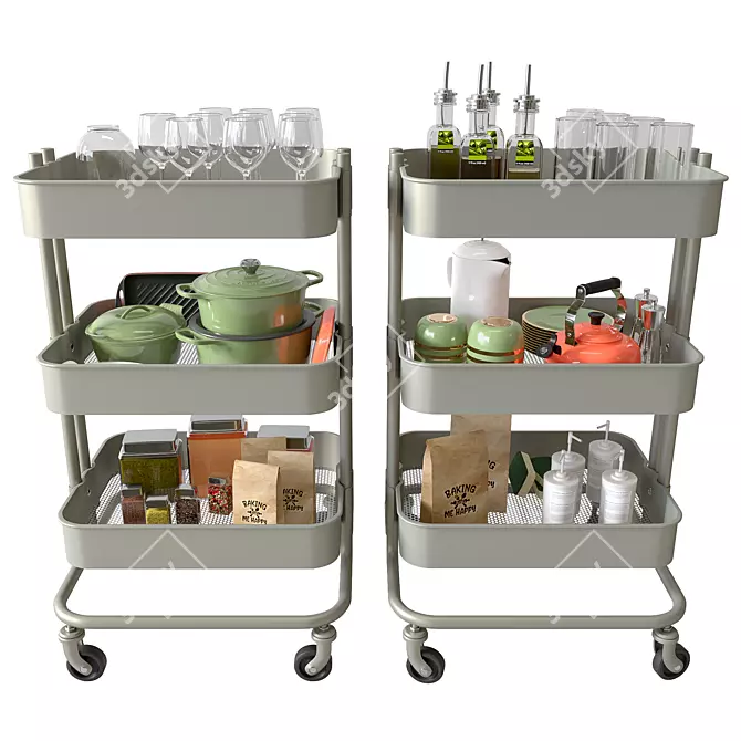 Sleek Design Kitchen Utility Cart 3D model image 1