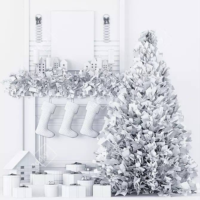 Festive Christmas Tree Decor Set 3D model image 4