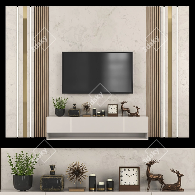  65" TV Wall Set, Vray-Compatible 3D model image 1