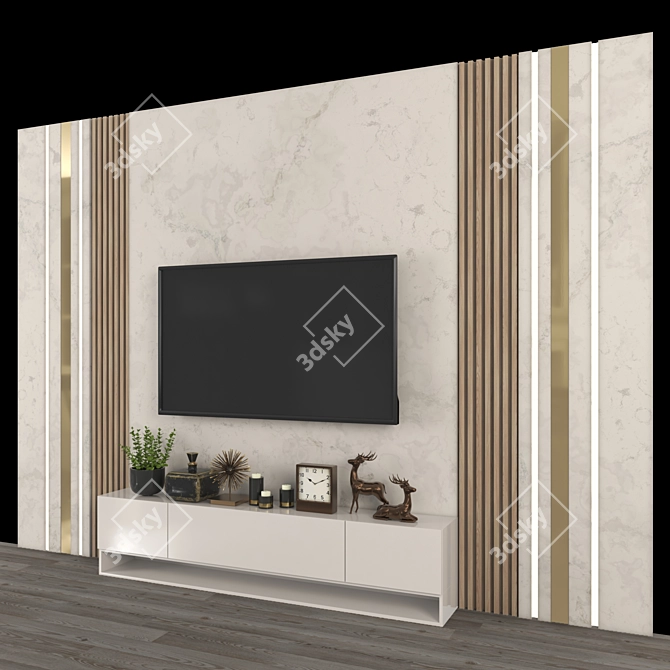  65" TV Wall Set, Vray-Compatible 3D model image 2