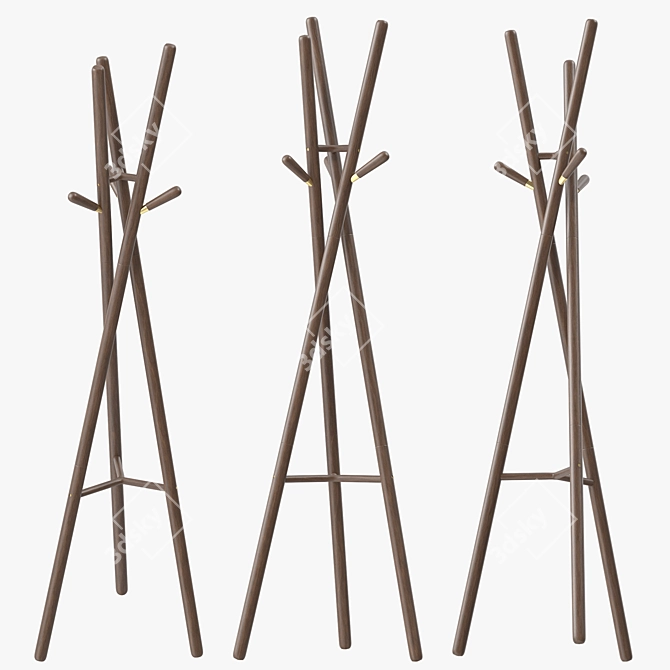 Sleek Wooden Coat Rack Stand 3D model image 3