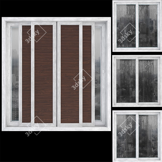 Wooden Sliding Windows Set 01 3D model image 4