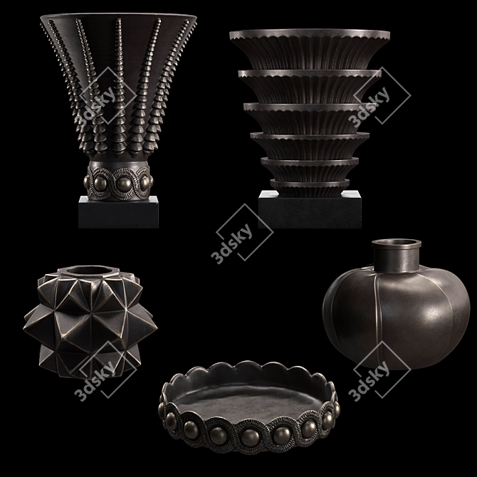 Art Deco Brass Bronze Vases 3D model image 3