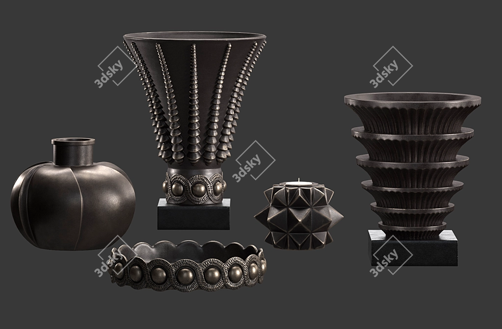 Art Deco Brass Bronze Vases 3D model image 4