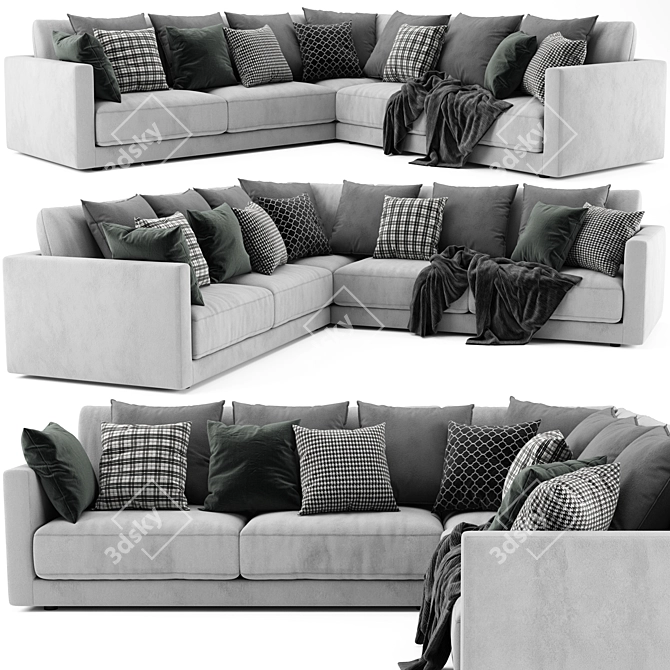 Modern L-Shaped West Elm Sofa 3D model image 1