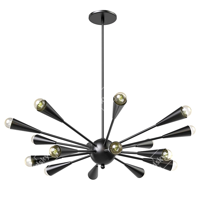 Sleek Matte Black Chandelier with 16 Lights 3D model image 1