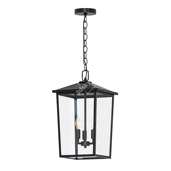 Elegant Black Outdoor Hanging Lantern 3D model image 1