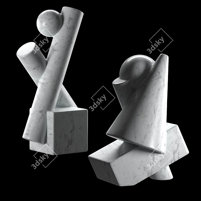 Cubist Carrara Marble Sculptures 3D model image 5