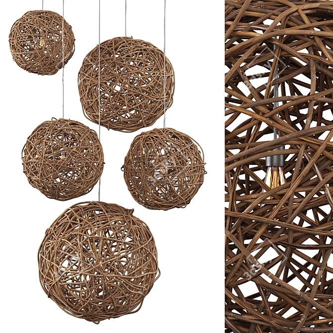 Wicker Lamp Set with Textures 3D model image 1