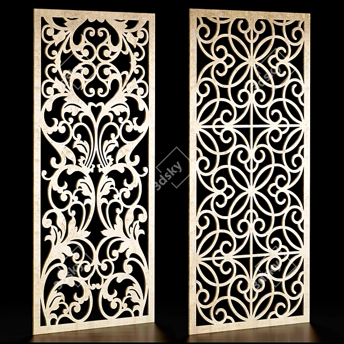 Ornate Carved Panel Set 3D model image 1