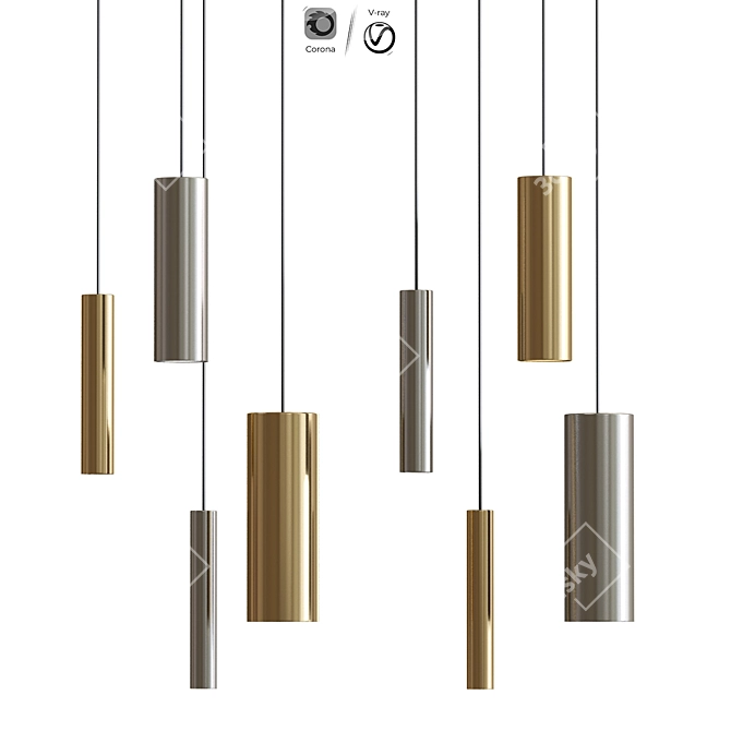 Cylinder Pendant Light, Realistic 3D 3D model image 1