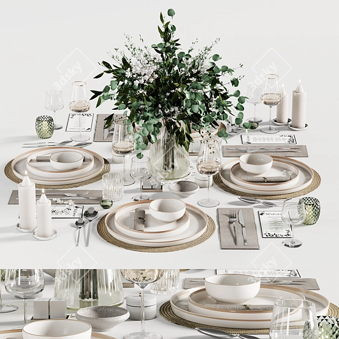 Modern Dining Set for 18 3D model image 2