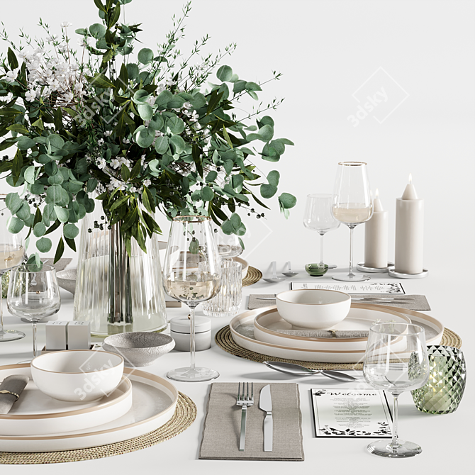 Modern Dining Set for 18 3D model image 5