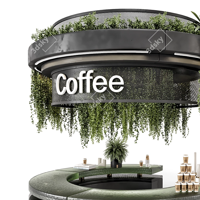 Modern Coffee Reception Desk Plants 3D model image 2