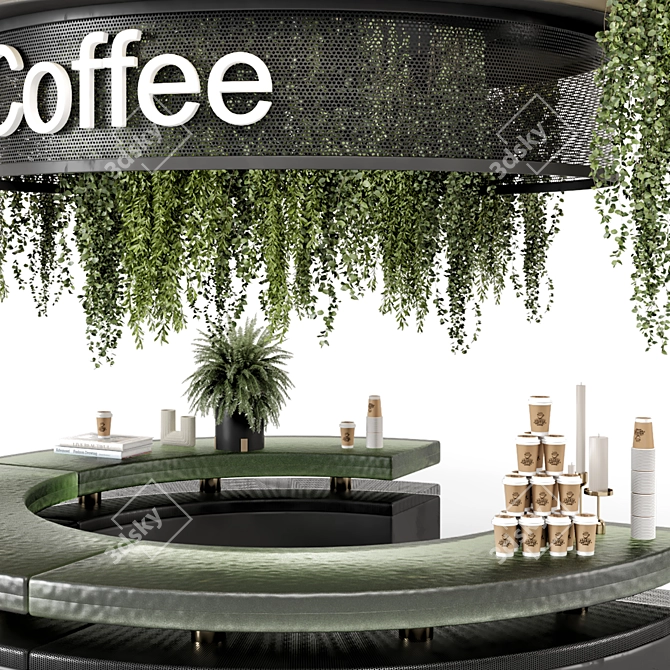 Modern Coffee Reception Desk Plants 3D model image 3