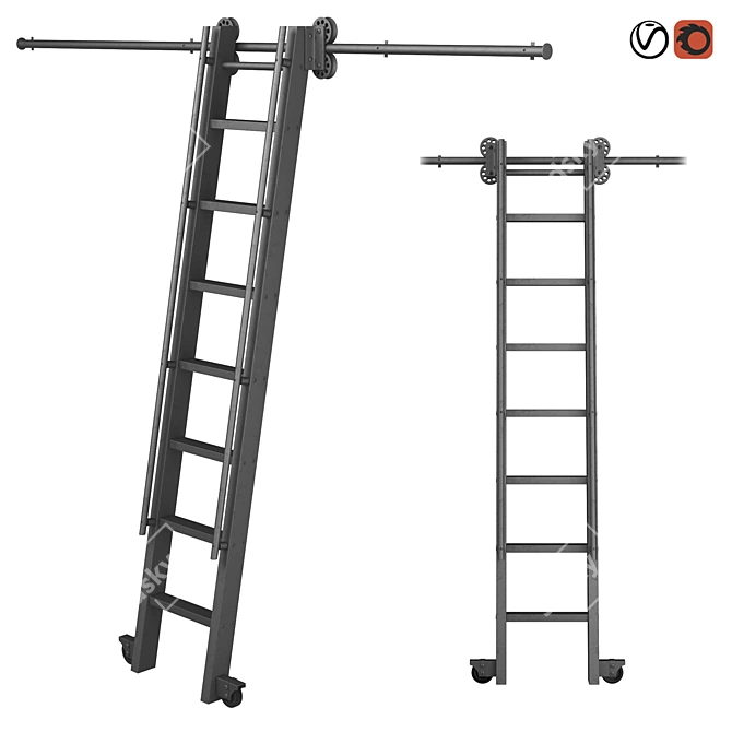 Modern Steel Rolling Library Ladder 3D model image 1