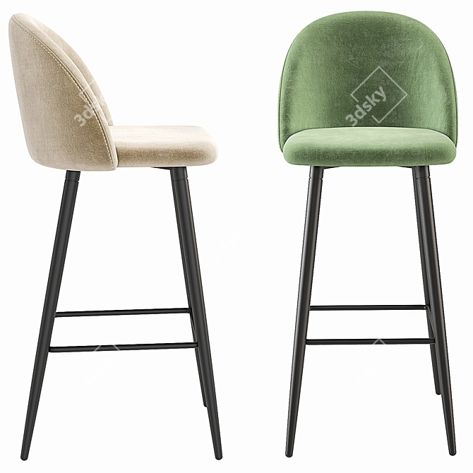 Elegant Velvet Bar Stool Trio 3D model image 3