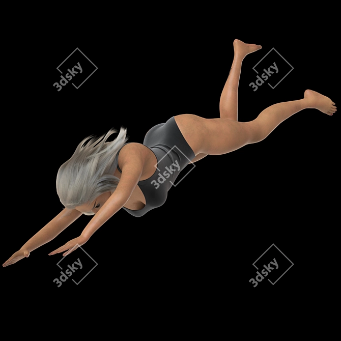 Poolside Diving Girl Figurine 3D model image 2