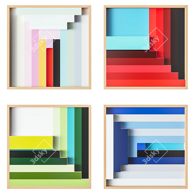 Mod Square Wall Art Set 3D model image 1