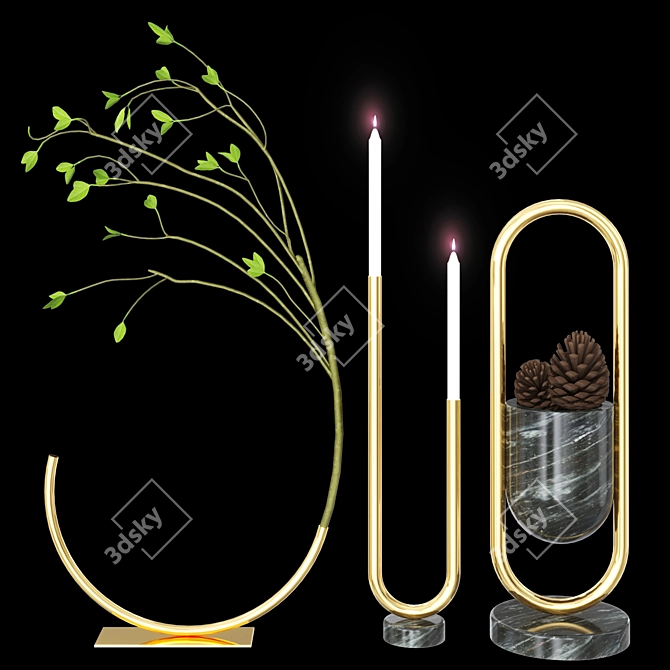 Brass Decor Set with Marble 3D model image 1