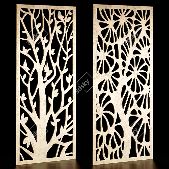 Ornate Carved Wood Panels 3D model image 1