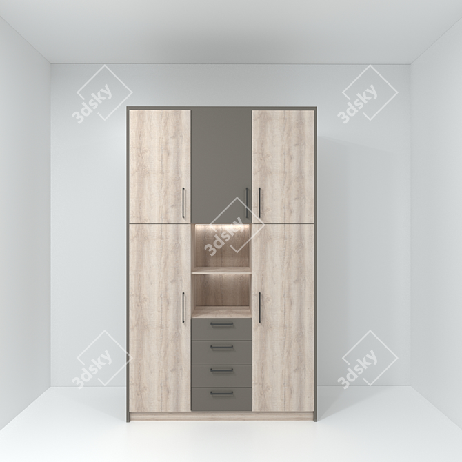 3-Door Wardrobe with Compartments 3D model image 1