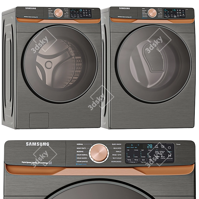 Elegant Samsung Washer & Dryer 3D model image 1