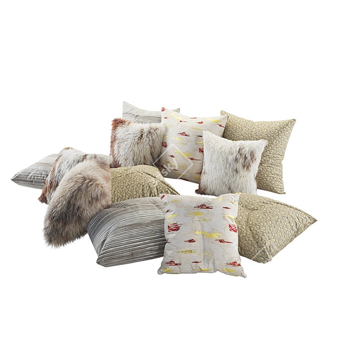 Fur Decorative Cushion Set 2 3D model image 3