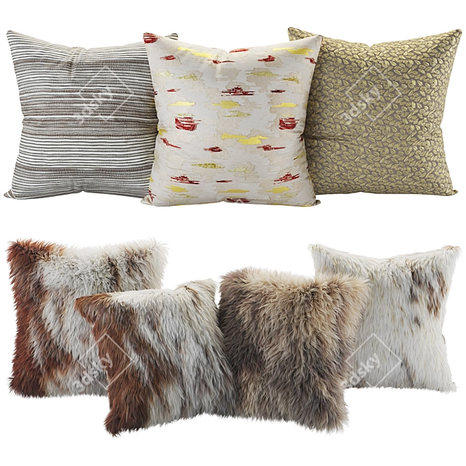 Fur Decorative Cushion Set 2 3D model image 5