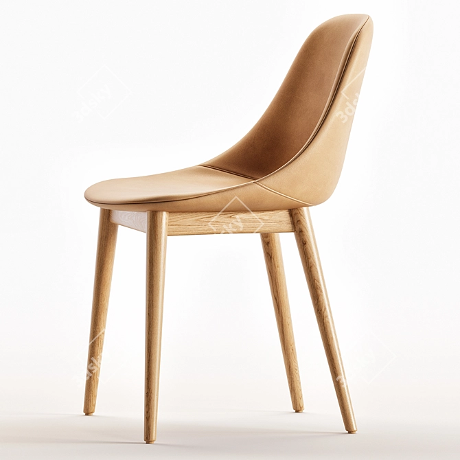 Modern Wood & Upholstered Chair 3D model image 4